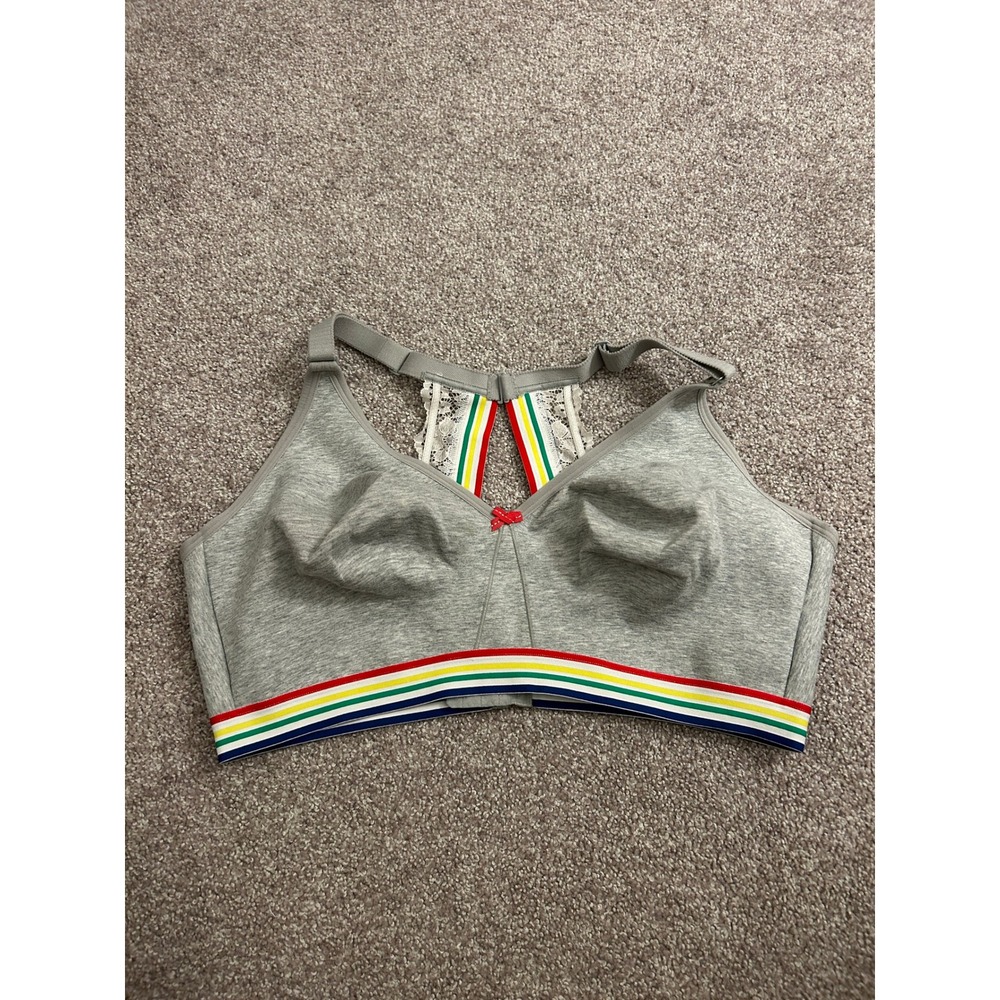 Cacique Wireless Bra Womens 44DD Gray Excellent Rainbow Lace Racerback